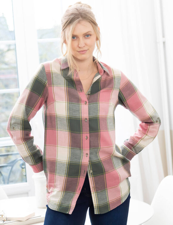 Chemise longue grands carreaux, flanelle (rose / vert) Chemise longue grands carreaux, flanelle (rose / vert)